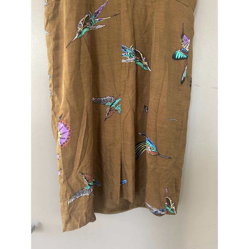 Boden Hummingbird Print Silk Blend RollCollar earthy whimsical retro elevated - Picture 8 of 16